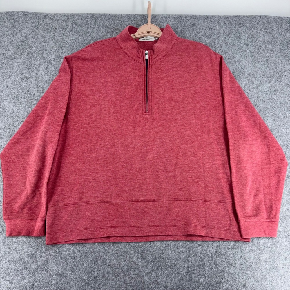 Peter Millar Crown Comfort Mens XXL Red Heathered Quarter Zip Pullover Sweater